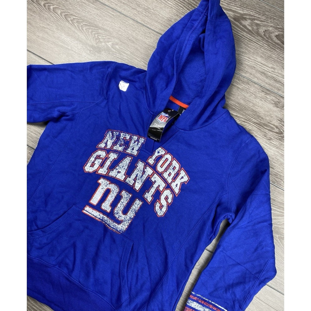 NFL Team Apparel Womens New York Giants‎ V Neck Pullover Hoodie Blue Large New